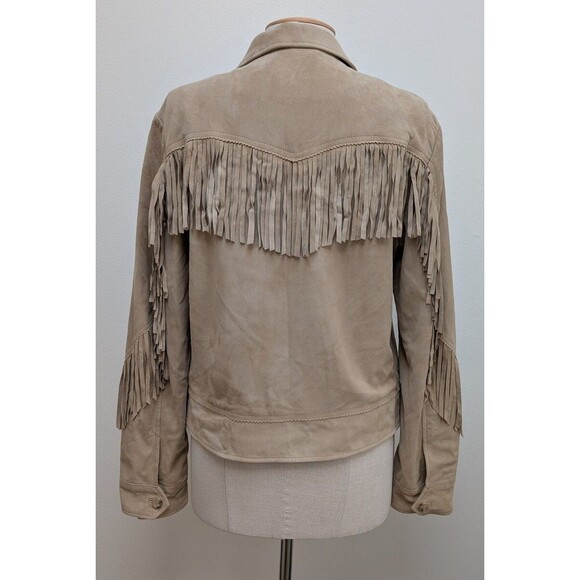 Lauren Ralph Lauren Womens Fringe Trim Goat Suede Jacket Western Beige 14 no tag - Picture 5 of 7